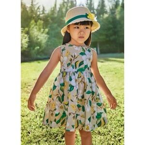 Size 3 Girls Mayoral Floral Dress - Green and Yellow